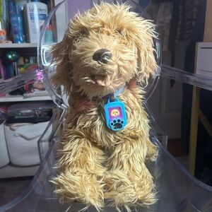 Interactive Plush Dog Toy with Blue Tag